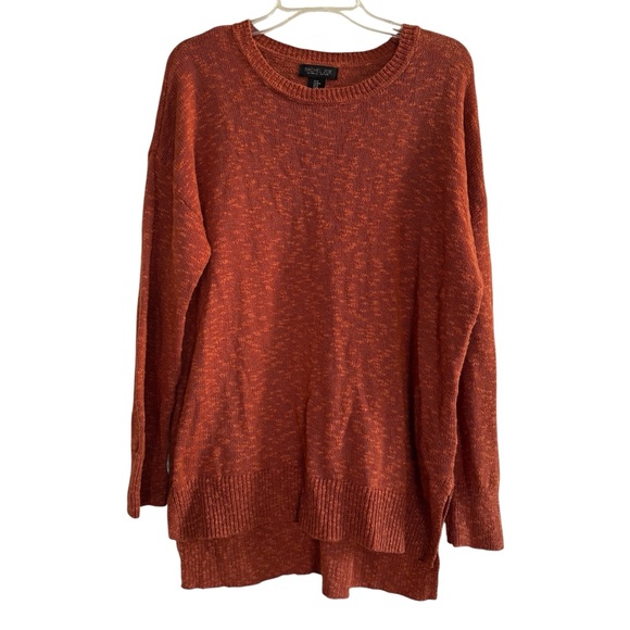 Rachel Zoe Burnt Orange Sweater Long Tunic Knit Pullover Linen Blend Boho M - Picture 2 of 9